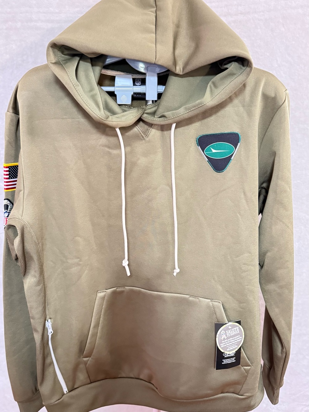 Men's NY Jets Salute to Service Olive  Green Hooded Pullover Sweatshirt large